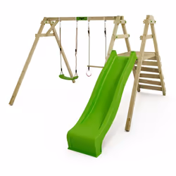 FATMOOSE Portique balançoire Aire de jeux JollyJack avec vert pomme Portique bois pour enfants