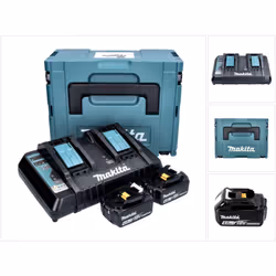 Contenu du paquet: - 2x Batteries Makita BL1840B 4,0 Ah (197265-4 ) - 1x Chargeur double Makita DC18RD (196933-6 ) - 1x Coffr ...