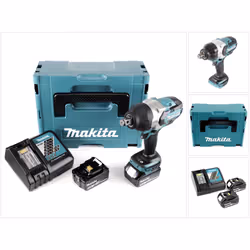 Contenu de la livraison: - 1x Makita DTW 1001 Z Visseuse à choc sans fil - 2x batterie Makita BL1850B 5,0 Ah - 1x Makita DC18 ...