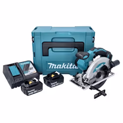 Makita DSS 610 RTJ Scie circulaire à main sans fil 18 V 165 mm + 2x Batteries BL 1850 B 5 Ah + Chargeur DC18RC + Makpac