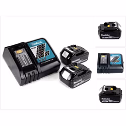 Contenu du paquet: - 2x Batteries Makita BL 1860 B 18 V - 6,0 Ah / 6000 mAh Li-Ion avec LED ( 197422-4 ) - 1x Chargeur rapide ...