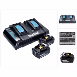 Contenu du paquet: - 2x Batteries Makita BL 1850 B 5 Ah - 18 V - 1x Chargeur double Makita DC 18 RD Ladegerät 7.2V - 18V pour ...