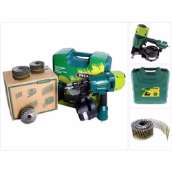 Contenu du paquet: - 1x Prebena 8XR-CNW90 Cloueur pneumatique - 1x Coffret - 1x Clou en rouleau Prebena CNW25/65BKRI tige ann ...