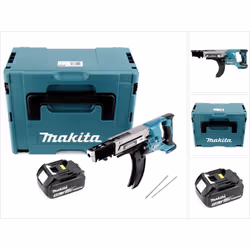 Contenu du paquet: - 1x Makita DFR 750 Visseuse à Magazine - 1x Batterie rechargeable Makita BL 1850 5,0 Ah - 1x Coffret Maki ...