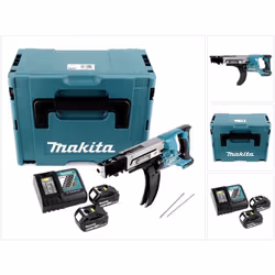 Contenu du paquet: - 1x Makita DFR 750 Z Visseuse automatique sans fil à Magasin 18V - 2x Batteries rechargeable Makita BL 18 ...