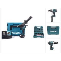 Makita - dhp 458 RF1J Akku Perceuse-visseuse à percussion sans fil 18V 91Nm + 1x Batterie 3,0Ah + Chargeur + 100 pièces de Faises et Trépans pour