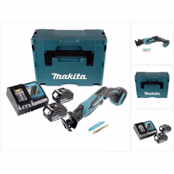 Contenu du paquet: - 1x Makita DJR 183 18V Li-ion Akku Scie récipro - 2x Lames de scie Makita - 1x Chargeur Makita DC 18 RC - ...