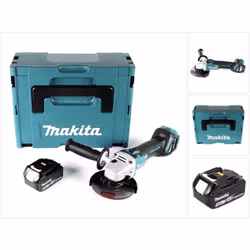 Contenu du paquet: - 1x Makita DGA 511 Meuleuse d'angle sans fil - 1x Batterie Makita BL 1850 B 5,0 Ah - 1x Poignée supplémen ...