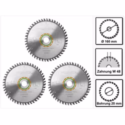Contenu de la livraison: - 3x Festool lame de scie circulaire à denture fine HW 160x2,2x20 W48 ( 491952 ) Description du prod ...