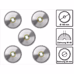 Contenu de la livraison: - 5x Festool lame de scie circulaire à denture fine HW 160x2,2x20 W48 ( 491952 ) Description du prod ...