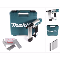 Contenu du paquet: - 1x Makita AF506 cloueur pneumatique pour clous (brads) - 1x Flacon d'huile à outils (181434-7) - 1x Coff ...