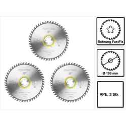 Wood fine cut hw Lame de scie circulaire denture fine, 190 x 2,4 mm ff W48, 48 dents, FastFix, 3 pcs. (3x 492050) - Festool