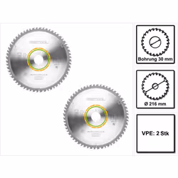 Contenu du paquet: - 2x Festool HW Lames de scie circulaire 216 x 2,3 x 30 mm, W60 - 216 mm, 60 dents Description du produit: ...