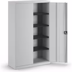 Armoire métallique à portes battantes, 4 tablettes, largeur 1200 mm, gris clair, profondeur extérieure 500 mm. Produit livré ...