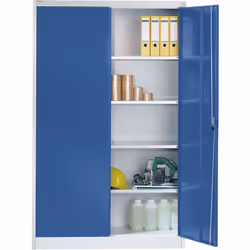Armoire de stockage, h x l x p 1950 x 1200 x 420 mm, gris clair / bleu brillant. Produit livré = monté. Hauteur = 1950 mm. La ...