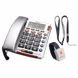Amplicom BigTel 50 Alarm Plus, Téléphone analogique, Combiné filaire, Identification de l'appelant, Argent
