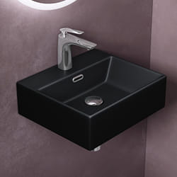 Sogood Lavabo à Poser Noir Mat Vasque Suspendu en Céramique Lave Mains Rectangulaire pour Salle de Bain 41x36x13cm Brüssel206