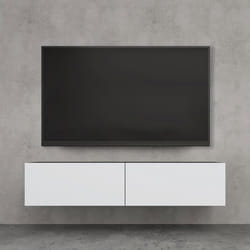 doporro Meuble TV Bas 140cm Armoire TV Gris Noir Mat + Blanc Mat Table de Télévision Salon avec Portes Meuble TV Suspendu MBTV02