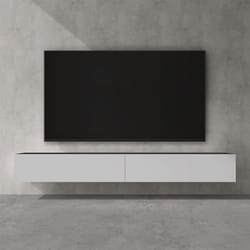 doporro Meuble TV Bas 240cm Armoire TV Gris Noir Mat + Blanc Mat Table de Télévision Salon avec Portes Meuble TV Suspendu MBTV02