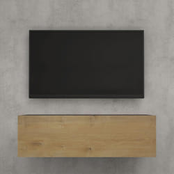 doporro Meuble TV Bas 100cm Armoire TV Gris Noir Mat + Marron Clair Table de Télévision Salon avec Porte Meuble TV Suspendu MBTV02