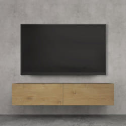 doporro Meuble TV Bas 140cm Armoire TV Gris Noir Mat + Marron Clair Table de Télévision Salon avec Portes Meuble TV Suspendu MBTV02