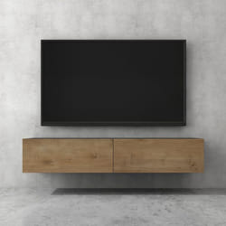 doporro Meuble TV Bas 160cm Armoire TV Gris Noir Mat + Marron Clair Table de Télévision Salon avec Portes Meuble TV Suspendu MBTV02