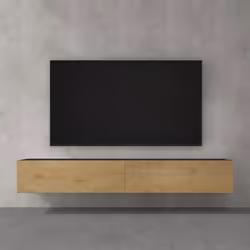 doporro Meuble TV Bas 200cm Armoire TV Gris Noir Mat + Marron Clair Table de Télévision Salon avec Portes Meuble TV Suspendu  ...