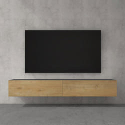 doporro Meuble TV Bas 200cm Armoire TV Gris Noir Mat + Marron Clair Table de Télévision Salon avec Portes Meuble TV Suspendu MBTV02