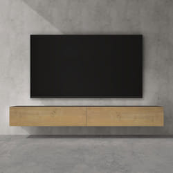 doporro Meuble TV Bas 240cm Armoire TV Gris Noir Mat + Marron Clair Table de Télévision Salon avec Portes Meuble TV Suspendu MBTV02