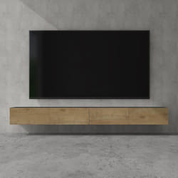 doporro Meuble TV Bas 280cm Armoire TV Gris Noir Mat + Marron Clair Table de Télévision Salon avec Portes Meuble TV Suspendu MBTV02