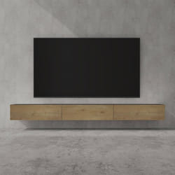 doporro Meuble TV Bas 300cm Armoire TV Gris Noir Mat + Marron Clair Table de Télévision Salon avec Portes Meuble TV Suspendu MBTV02