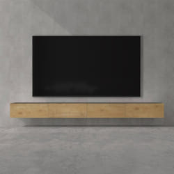 doporro Meuble TV Bas 320cm Armoire TV Gris Noir Mat + Marron Clair Table de Télévision Salon avec Portes Meuble TV Suspendu MBTV02