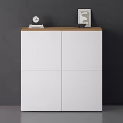 Sogood Buffet Commode 100cm Meuble de Rangement Chêne Clair et Blanc Mat Placard Salon Salle à Manger 4 Portes Schrank04