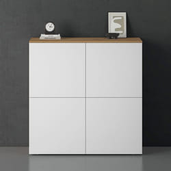 Sogood Buffet Commode 100cm Meuble de Rangement Chêne Clair et Blanc Mat Placard Salon Salle à Manger 4 Portes Schrank04