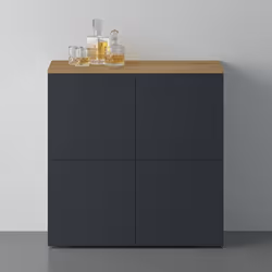 Sogood Buffet Commode 76cm Meuble de Rangement Chêne Clair et Gris Noir Mat Placard Salon Salle à Manger 4 Portes Schrank04