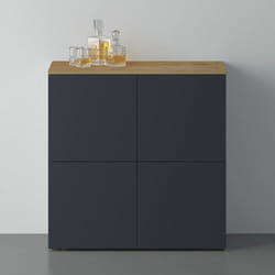 Sogood Buffet Commode 76cm Meuble de Rangement Chêne Clair et Gris Noir Mat Placard Salon Salle à Manger 4 Portes Schrank04