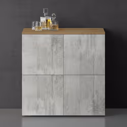 Sogood Buffet Commode 76cm Meuble de Rangement Chêne Clair et Béton Placard Salon Salle à Manger 4 Portes Schrank04
