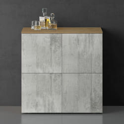 Sogood Buffet Commode 76cm Meuble de Rangement Chêne Clair et Béton Placard Salon Salle à Manger 4 Portes Schrank04