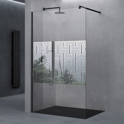 Doporro Paroi de Douche à L'italienne 100cm Bremen02DM Pare-douche avec Stabilisateur Rond Noir Verre de Sécurité de 10 mm Revêtement nano 100x200cm