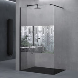 Doporro Paroi de Douche à L'italienne 140cm Bremen02DM Pare-douche avec Stabilisateur Rectangulaire Noir Verre de Sécurité de 10 mm Revêtement nano