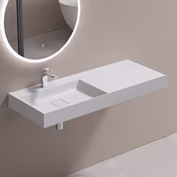 Sogood Lavabo Suspendu avec Bonde Vasque à Poser Blanc Mat 120x46x12cm Lave Mains avec Perçage de Robinet Colossum630