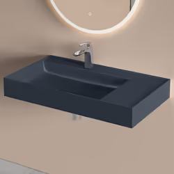 Sogood Lavabo Suspendu avec Bonde Vasque à Poser Gris Noir Mat 80x46x12cm Lave Mains avec Perçage de Robinet Colossum630