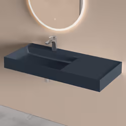 Sogood Lavabo Suspendu avec Bonde Vasque à Poser Gris Noir Mat 100x46x12cm Lave Mains avec Perçage de Robinet Colossum630