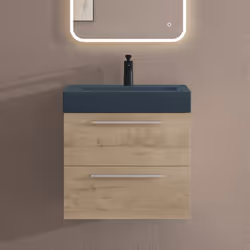 Sogood Meuble de Salle de Bains Chêne Clair Ensemble de 2 Pièces Meuble Suspendu avec Lavabo 60 cm Design Quadratto