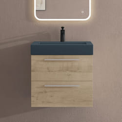 Sogood Meuble de Salle de Bains Chêne Clair Ensemble de 2 Pièces Meuble Suspendu avec Lavabo 60 cm Design Quadratto