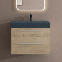 Sogood Meuble de Salle de Bains Chêne Clair Ensemble de 2 Pièces Meuble Suspendu avec Lavabo 73 cm Design Quadratto