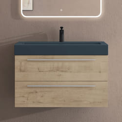 Sogood Meuble de Salle de Bains Chêne Clair Ensemble de 2 Pièces Meuble Suspendu avec Lavabo 90 cm Design Quadratto