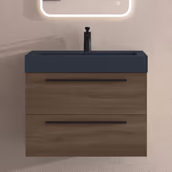 Sogood Meuble de Salle de Bains Chêne Ensemble de 2 Pièces Meuble Suspendu avec Lavabo 73 cm Design Quadratto