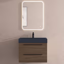 Sogood Meuble de Salle de Bains Chêne Ensemble de 3 Pièces Meuble Suspendu avec Lavabo 73 cm et Miroir LED Design Quadratto