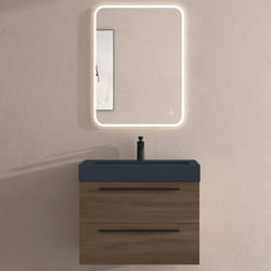 Sogood Meuble de Salle de Bains Chêne Ensemble de 3 Pièces Meuble Suspendu avec Lavabo 73 cm et Miroir LED Design Quadratto